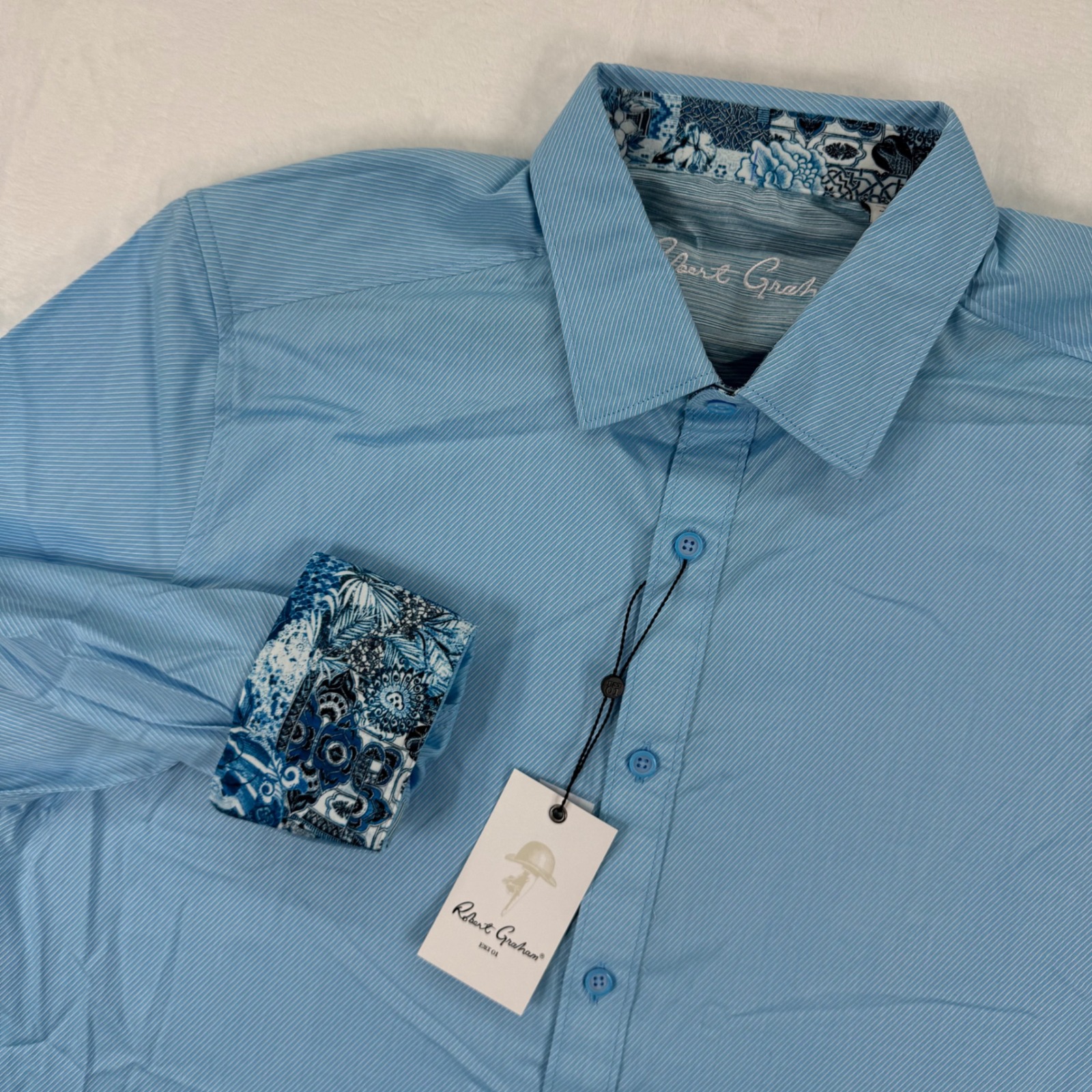 Robert Graham Wayfarer 4 Classic Fit Turquoise Button Down Shirt Men's L